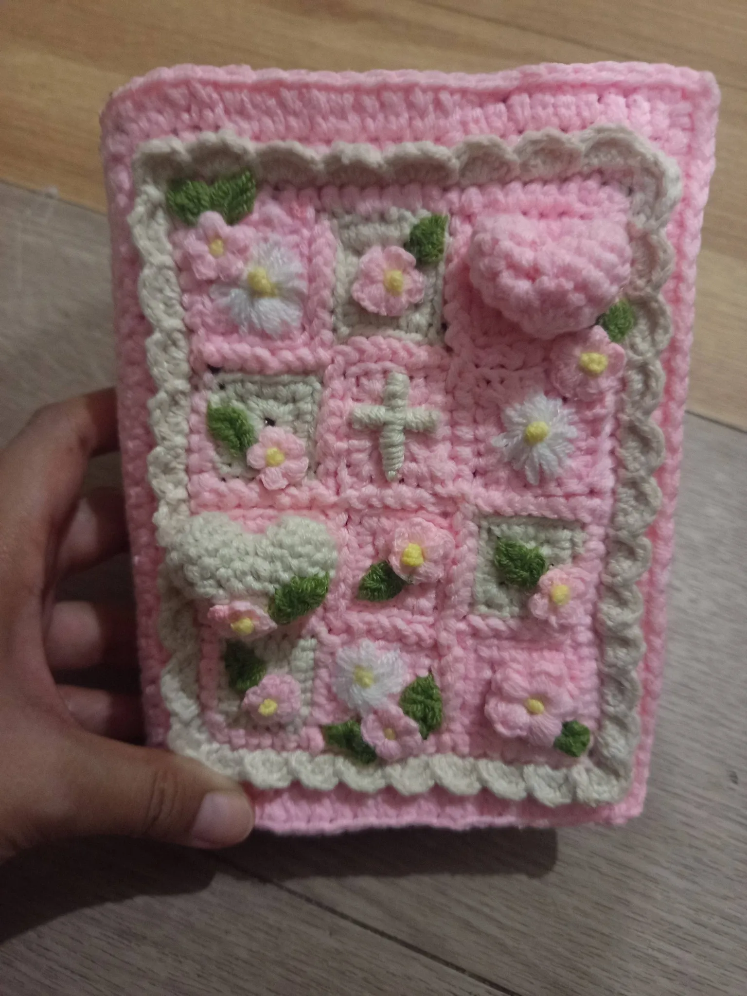 Crochet Book Cover - Hearts & Flowers